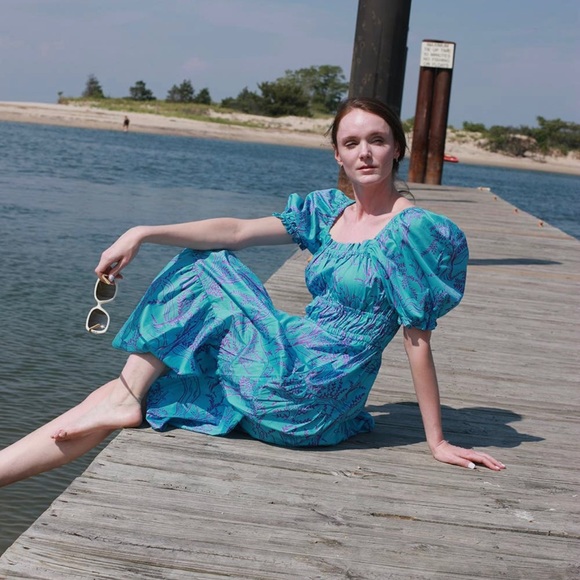 Blue Cotton Off-Shoulder Midi Dress from boutique - Picture 3 of 3